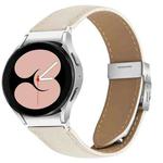 For Samsung Galaxy Watch 7 40 / 44mm Quick Release Lychee Texture Silver Turtle Back Buckle Leather Watch Band(Creamy White)