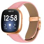 For Fitbit Versa 3 / 4 Lychee Texture Rose Gold Turtle Back Buckle Leather Watch Band(Pink)