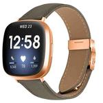 For Fitbit Versa 3 / 4 Lychee Texture Rose Gold Turtle Back Buckle Leather Watch Band(Gray)