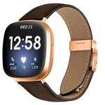 For Fitbit Versa 3 / 4 Lychee Texture Rose Gold Turtle Back Buckle Leather Watch Band(Coffee Color)