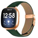 For Fitbit Versa 3 / 4 Lychee Texture Rose Gold Turtle Back Buckle Leather Watch Band(Green)