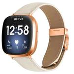 For Fitbit Versa 3 / 4 Lychee Texture Rose Gold Turtle Back Buckle Leather Watch Band(Creamy White)