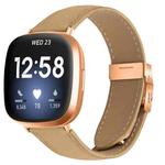 For Fitbit Versa 3 / 4 Lychee Texture Rose Gold Turtle Back Buckle Leather Watch Band(Camel)