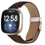 For Fitbit Versa 3 / 4 Lychee Texture Starlight Turtle Back Buckle Leather Watch Band(Coffee Color)