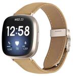 For Fitbit Versa 3 / 4 Lychee Texture Starlight Turtle Back Buckle Leather Watch Band(Camel)