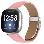 For Fitbit Versa 3 / 4 Lychee Texture Silver Turtle Back Buckle Leather Watch Band(Pink)