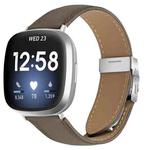 For Fitbit Versa 3 / 4 Lychee Texture Silver Turtle Back Buckle Leather Watch Band(Gray)