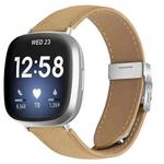 For Fitbit Versa 3 / 4 Lychee Texture Silver Turtle Back Buckle Leather Watch Band(Camel)