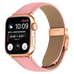 For Apple Watch 46mm / 49mm / 45mm / 44mm Lychee Texture Rose Gold Turtle Back Buckle Leather Watch Band(Pink)