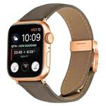 For Apple Watch 46mm / 49mm / 45mm / 44mm Lychee Texture Rose Gold Turtle Back Buckle Leather Watch Band(Gray)