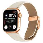 For Apple Watch 46mm / 49mm / 45mm / 44mm Lychee Texture Rose Gold Turtle Back Buckle Leather Watch Band(Creamy White)