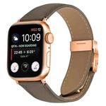 For Apple Watch 42mm / 41mm / 40mm / 38mm Lychee Texture Rose Gold Turtle Back Buckle Leather Watch Band(Gray)