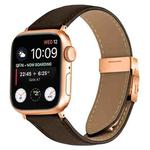 For Apple Watch 42mm / 41mm / 40mm / 38mm Lychee Texture Rose Gold Turtle Back Buckle Leather Watch Band(Coffee Color)