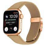 For Apple Watch 42mm / 41mm / 40mm / 38mm Lychee Texture Rose Gold Turtle Back Buckle Leather Watch Band(Camel)