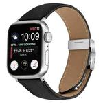 For Apple Watch 46mm / 49mm / 45mm / 44mm Lychee Texture Silver Turtle Back Buckle Leather Watch Band(Black)