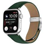 For Apple Watch 46mm / 49mm / 45mm / 44mm Lychee Texture Silver Turtle Back Buckle Leather Watch Band(Green)