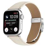 For Apple Watch 46mm / 49mm / 45mm / 44mm Lychee Texture Silver Turtle Back Buckle Leather Watch Band(Creamy White)