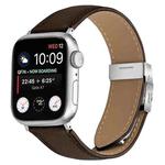 For Apple Watch 42mm / 41mm / 40mm / 38mm Lychee Texture Silver Turtle Back Buckle Leather Watch Band(Coffee Color)