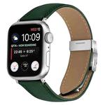 For Apple Watch 42mm / 41mm / 40mm / 38mm Lychee Texture Silver Turtle Back Buckle Leather Watch Band(Green)