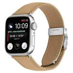 For Apple Watch 42mm / 41mm / 40mm / 38mm Lychee Texture Silver Turtle Back Buckle Leather Watch Band(Camel)