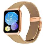 For Xiaomi Smart Bnad 9 Pro / Redmi Watch 5 Lychee Texture Rose Gold Turtle Back Buckle Leather Watch Band(Camel)