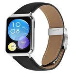 For Xiaomi Smart Bnad 9 Pro / Redmi Watch 5 Lychee Texture Silver Turtle Back Buckle Leather Watch Band(Black)