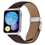 For Xiaomi Smart Bnad 9 Pro / Redmi Watch 5 Lychee Texture Silver Turtle Back Buckle Leather Watch Band(Coffee Color)