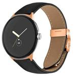 For Google Pixel Watch / Watch 2 / 3 41mm Lychee Texture Rose Gold Turtle Back Buckle Leather Watch Band(Black)