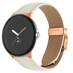 For Google Pixel Watch / Watch 2 / 3 41mm Lychee Texture Rose Gold Turtle Back Buckle Leather Watch Band(Creamy White)