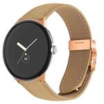 For Google Pixel Watch / Watch 2 / 3 41mm Lychee Texture Rose Gold Turtle Back Buckle Leather Watch Band(Camel)