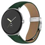 For Google Pixel Watch / Watch 2 / 3 41mm Lychee Texture Silver Turtle Back Buckle Leather Watch Band(Green)