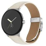 For Google Pixel Watch / Watch 2 / 3 41mm Lychee Texture Silver Turtle Back Buckle Leather Watch Band(Creamy White)