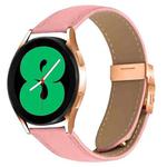 20mm Lychee Texture Rose Gold Turtle Back Buckle Leather Watch Band(Pink)