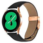 20mm Lychee Texture Rose Gold Turtle Back Buckle Leather Watch Band(Black)