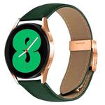 20mm Lychee Texture Rose Gold Turtle Back Buckle Leather Watch Band(Green)