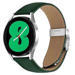 20mm Lychee Texture Silver Turtle Back Buckle Leather Watch Band(Green)