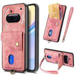 For Nothing Phone 3a Retro Card Wallet Fold Leather Phone Case with Strap(Pink)