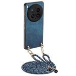 For vivo X200 Ultra Vintage Leather PC Back Cover Phone Case with Crossbody Strap(Blue)
