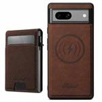 For Google Pixel 7a Suteni H19 Litchi Grain 2-in-1 Removable Card Box Back Phone Case(Brown)