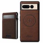 For Google Pixel 7 Pro Suteni H19 Litchi Grain 2-in-1 Removable Card Box Back Phone Case(Brown)