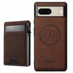 For Google Pixel 7 Suteni H19 Litchi Grain 2-in-1 Removable Card Box Back Phone Case(Brown)