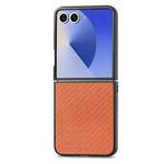 For Samsung Galaxy Z Flip 7 5G Carbon Fiber Texture Leather Back Phone Case(Brown)