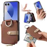 For Samsung Galaxy Z Flip7 5G Litchi Texture Ring Vertical Zipper Wallet Phone Case(Brown)