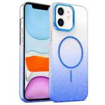 For iPhone 11 Gold Diamond Glitter Gradient MagSafe Shockproof Phone Case(Blue)