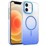 For iPhone 12 Gold Diamond Glitter Gradient MagSafe Shockproof Phone Case(Blue)