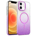 For iPhone 12 Gold Diamond Glitter Gradient MagSafe Shockproof Phone Case(Purple)