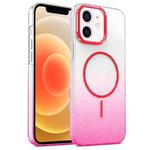 For iPhone 12 Gold Diamond Glitter Gradient MagSafe Shockproof Phone Case(Red)