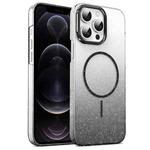For iPhone 12 Pro Gold Diamond Glitter Gradient MagSafe Shockproof Phone Case(Black)