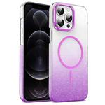 For iPhone 12 Pro Gold Diamond Glitter Gradient MagSafe Shockproof Phone Case(Purple)