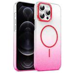 For iPhone 12 Pro Gold Diamond Glitter Gradient MagSafe Shockproof Phone Case(Red)